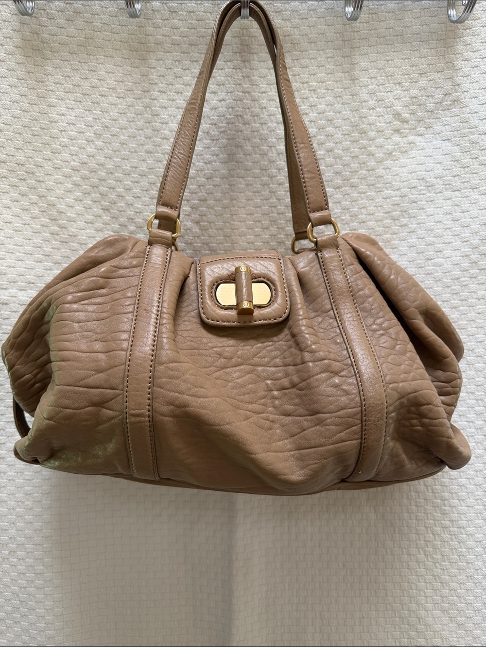 Talbots Taupe/Brown Pebbled Leather Shoulder Bag with Gold Hardware